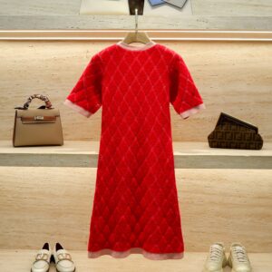 Red Color Block Hem Argle Knitted Bodycon Mini Dress