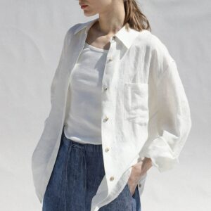 Casual 100% Linen Women Shirt Oversized