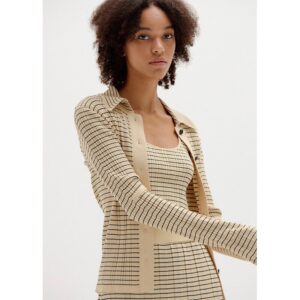 Beige Striped Ribbed Slim Fit Cardigan Drop Shipping