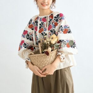 Johnature Japanese New Embroidery Floral Women Shirts