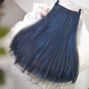A-line Pleated Streamer Blue Skirt Princess Blingbling