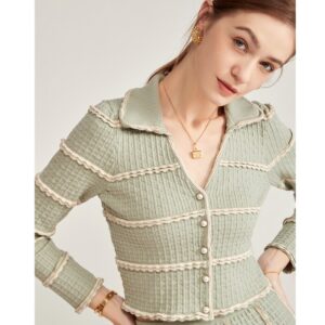 V-neck Knitting Cardigan waisted Skirt Suit for Women