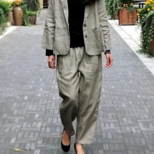 Women Loose Linen Suits Solid Color Vintage Flax Suits