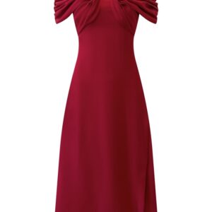 Red Party Dress Elegant Slash Neck Folds Dress