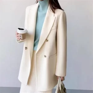 2023 New Wool Coat Women’s Double breasted Double-sided Jacket Commuter European and American Mid length Suit Collar Coat
