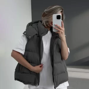 Cotton Vest Jacket for women Autumn and Winter New Trendy Hot Girl Outer Sleeveless Casual All-match Hooded Down Cotton Jacket