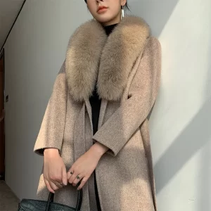 Fox Fur Collar 2023 New Double sided Cashmere Coat Women’s Slim Fit Waist Length Woolen Wool Coat Fur