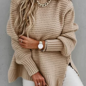 Women’s Sweater Half High Collar Solid Color Pullover Fashion Autumn Winter Elegant Temperament Tops Commuting Women’s Clothing